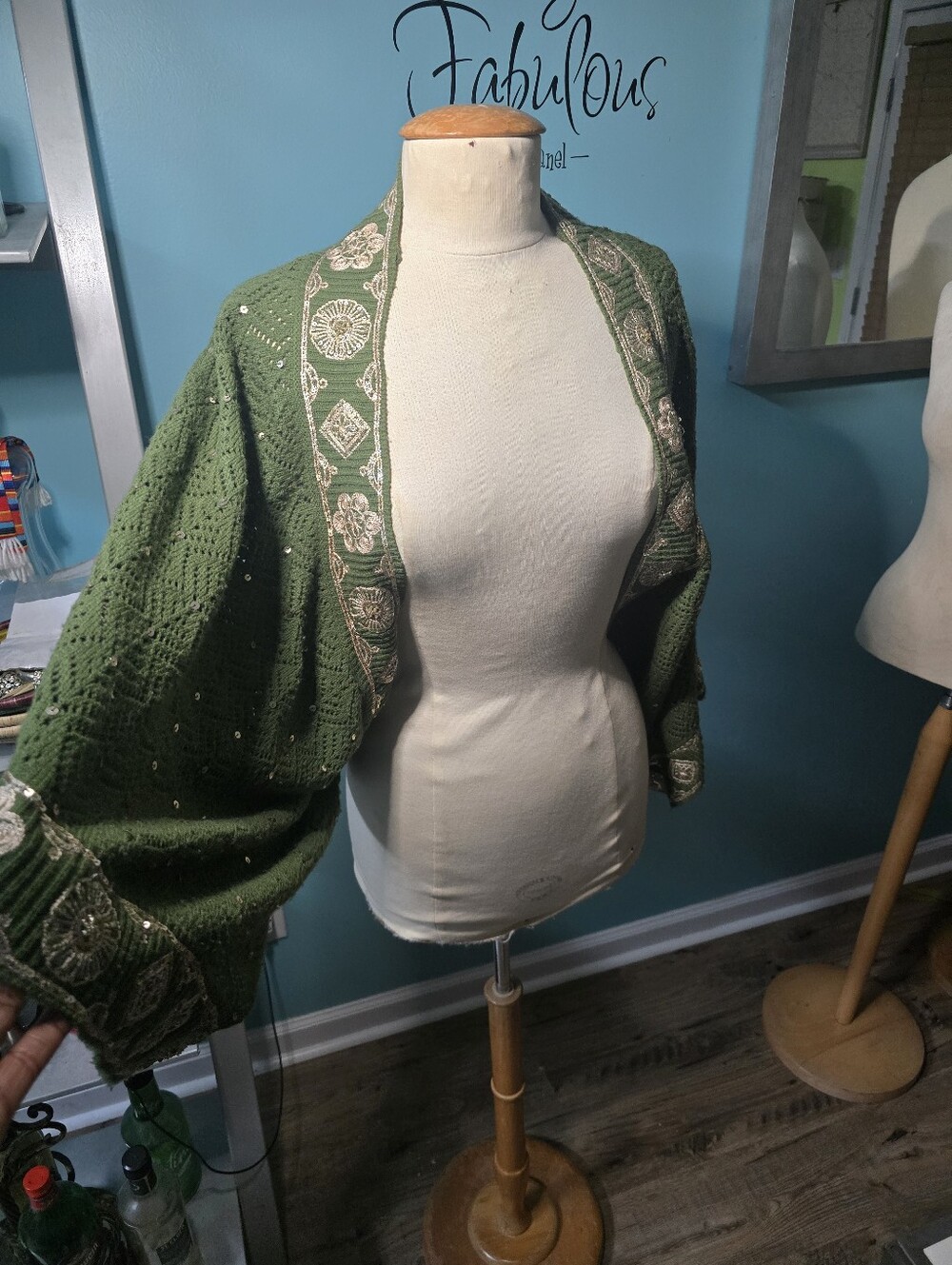 Egyptian Inspired Knit Kimono Cardigan with Elaborate Trim